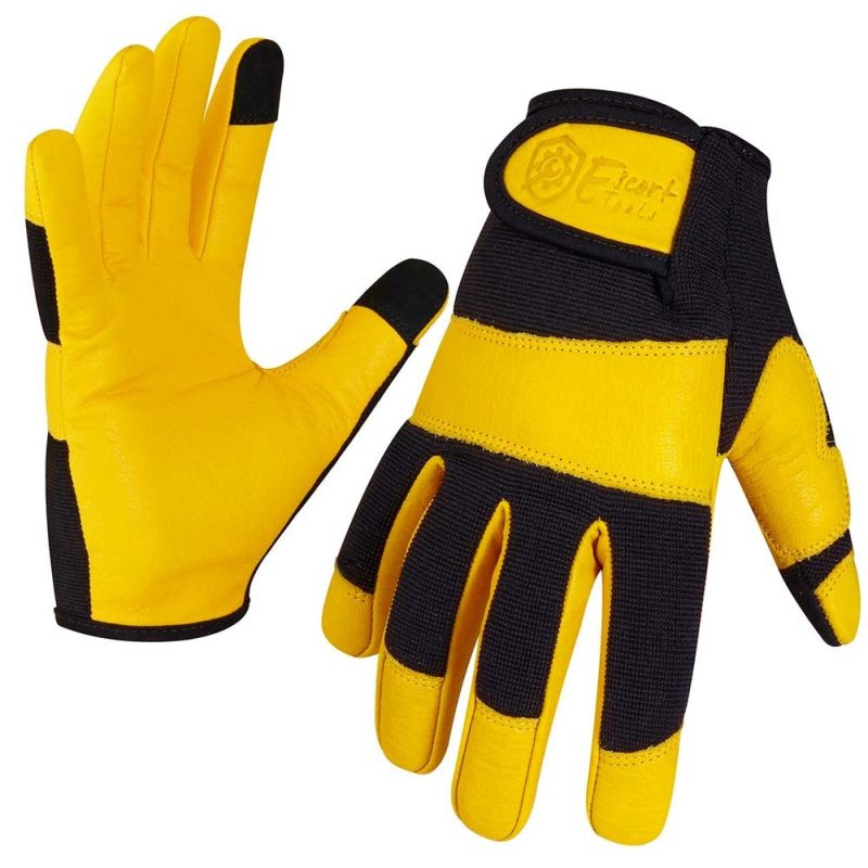 yellow black working gloves