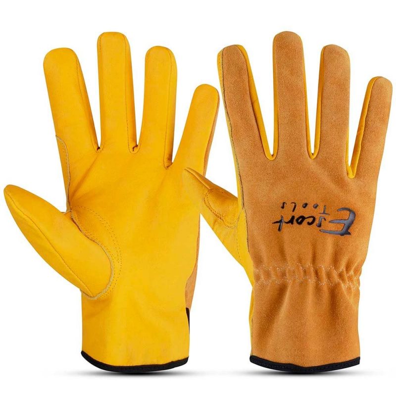 leather yellow working gloves